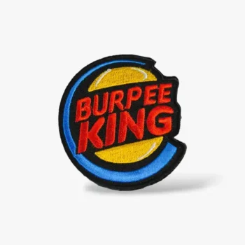 parche bordado burpee king para mochilas de cross training.