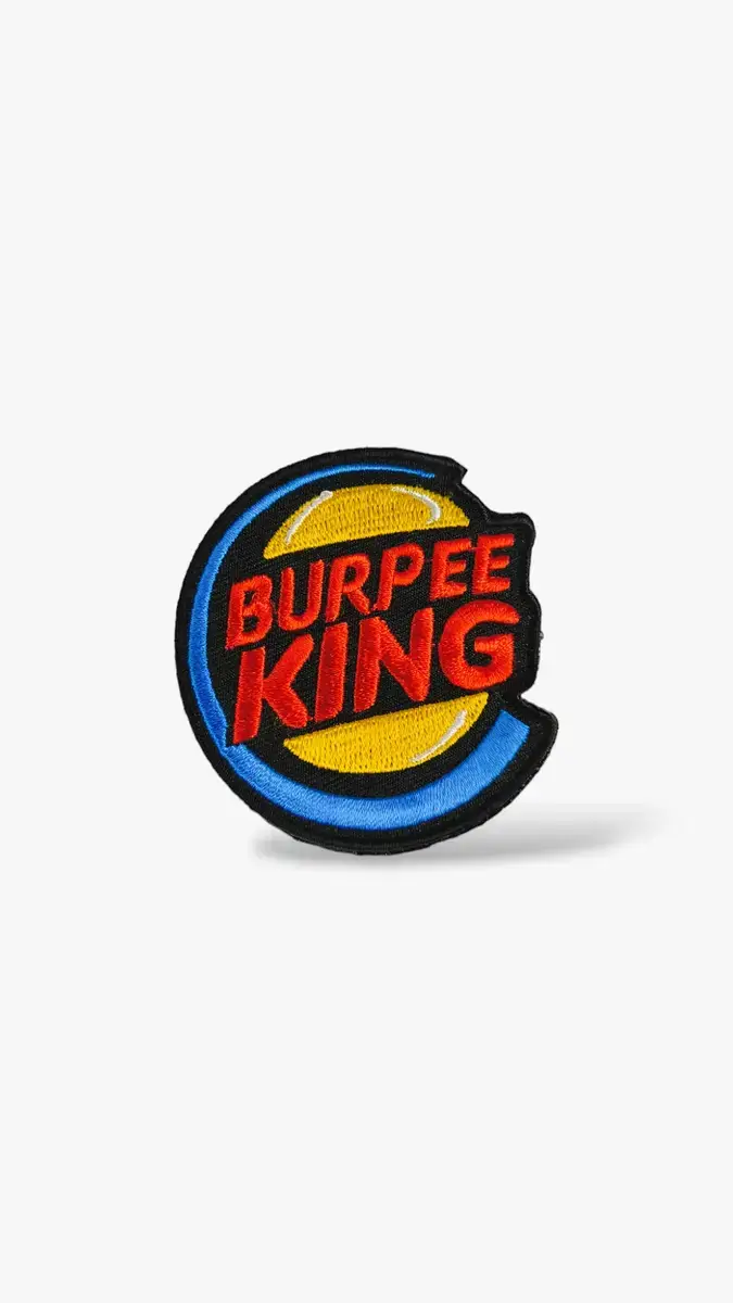 parche-Burpee king-bordado-tienda-crossfit parche bordado burpee king para mochilas de cross training.