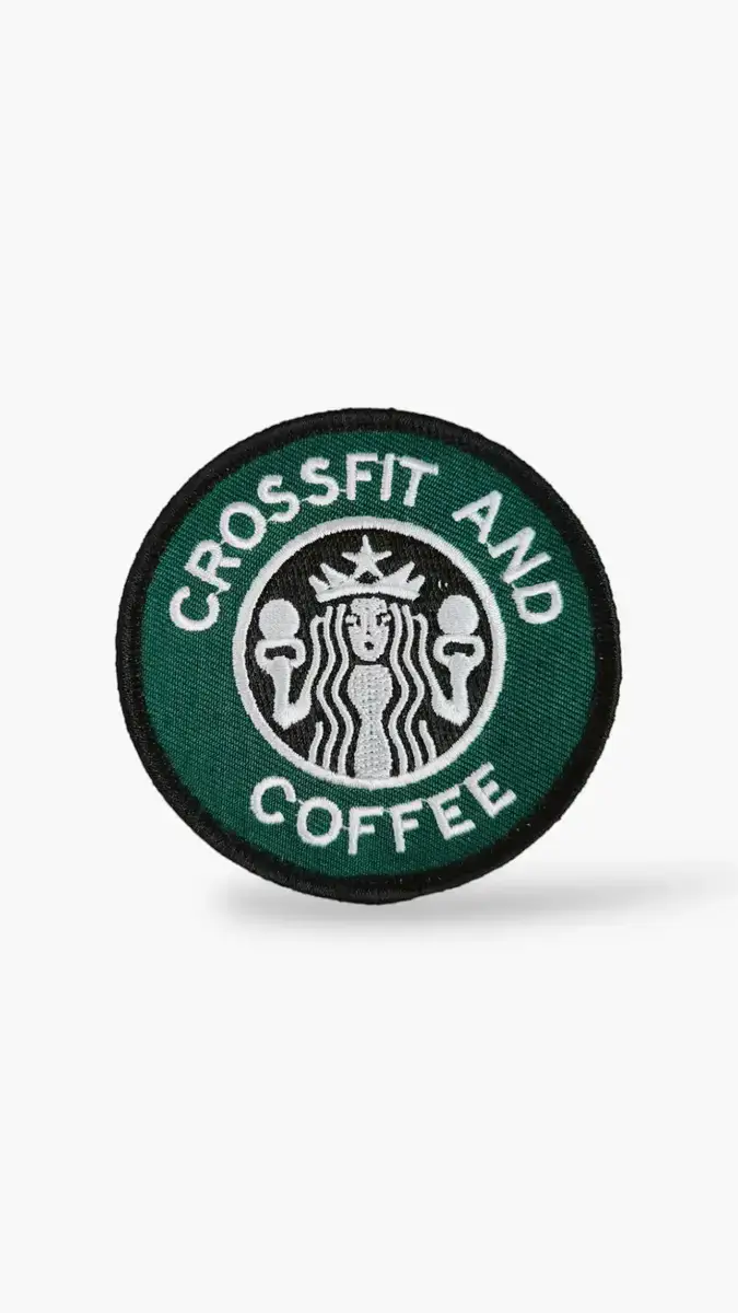 parche-crossfit and coffe starbucks-bordado-tienda-crossfit parche crossfit and coffe starbucks para mochilas de cross training