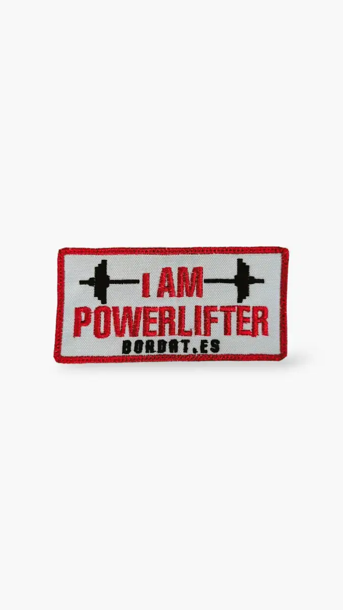 parche-i-am-powerlifter-bordado-tienda-crossfit parche i am powerlifter para mochilas de cross training.