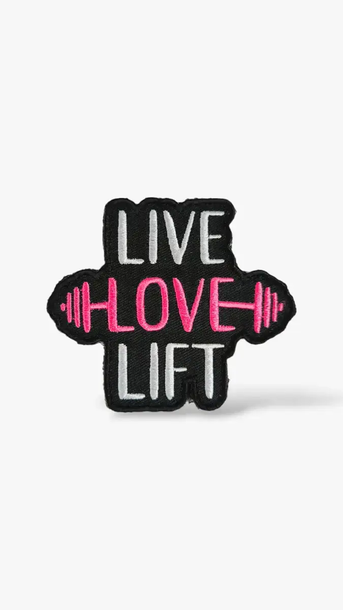 parche-live-love-lift-bordado-tienda-crossfit parche live love lift para mochilas de cross training.